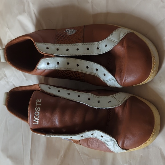 Lacoste brown leather sneakers with croc detail Sz 12 - Picture 3 of 16